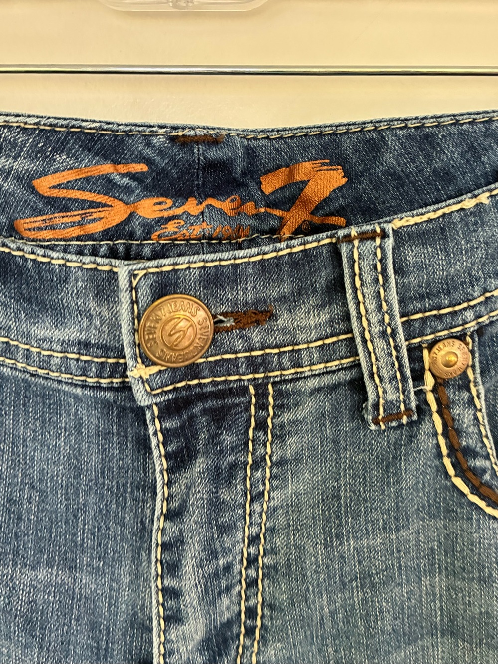 Seven7 Women's Bootcut Jeans Classic Wash Thick Stitch 14 - Picture 3 of 8